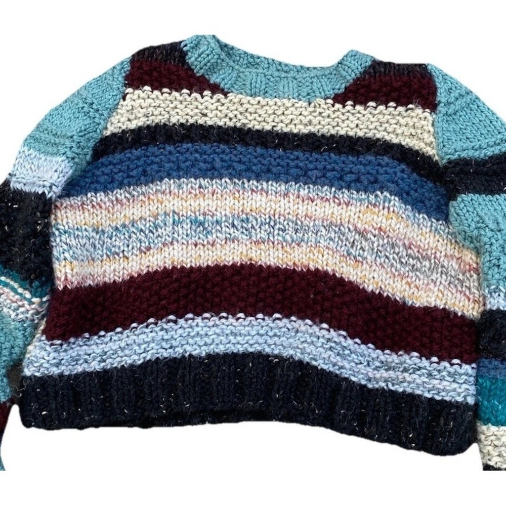 Oversized Sweater Cropped Chunky Rainbow Womens Medium Hand Knit One Of A Kind